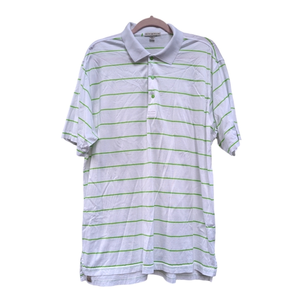 Peter Millar Polo Shirt Casual white/ Green Golf Short Sleeve Striped Sz large
